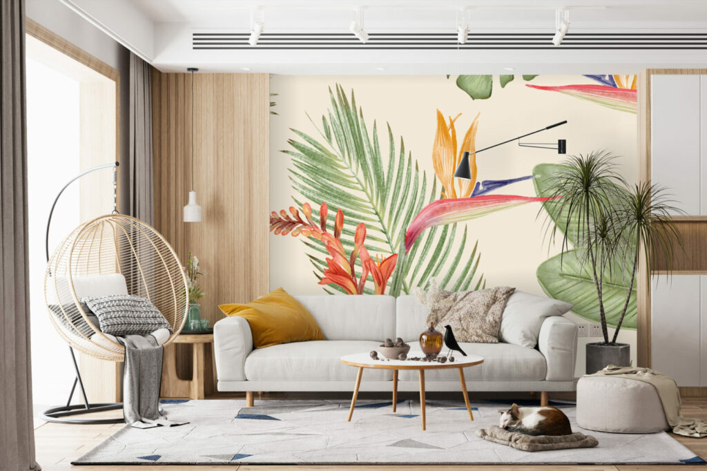 tapisserie panoramique végétal tropical oiseau du paradis pas cher séjour