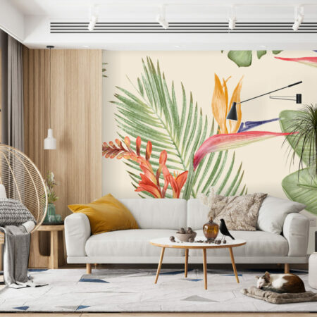 tapisserie panoramique végétal tropical oiseau du paradis pas cher séjour