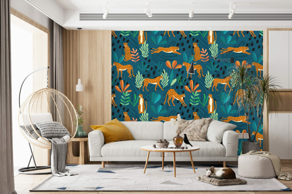 papier peint motif art déco sur mesure salon - vert