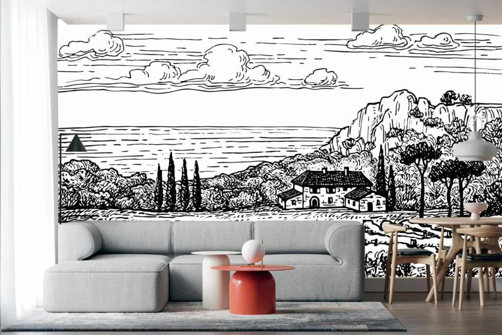 papier peint panoramique village vignoble bordure de mer au meilleur prix salon