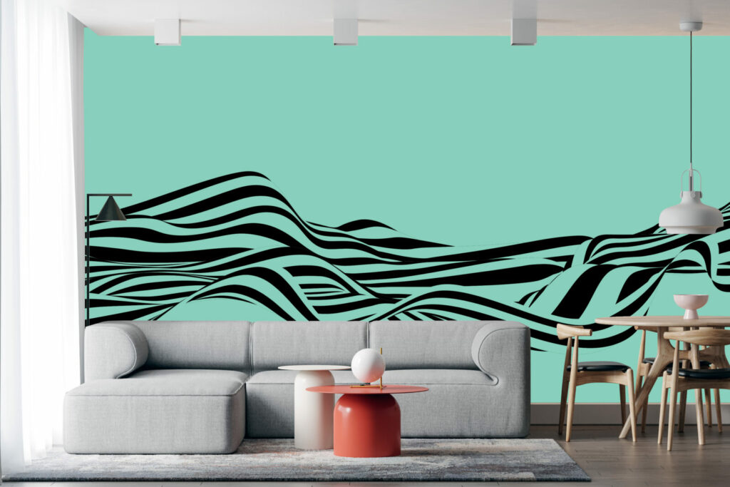 Fresque panoramique tendance vagues personnalisée pas cher salon - vert