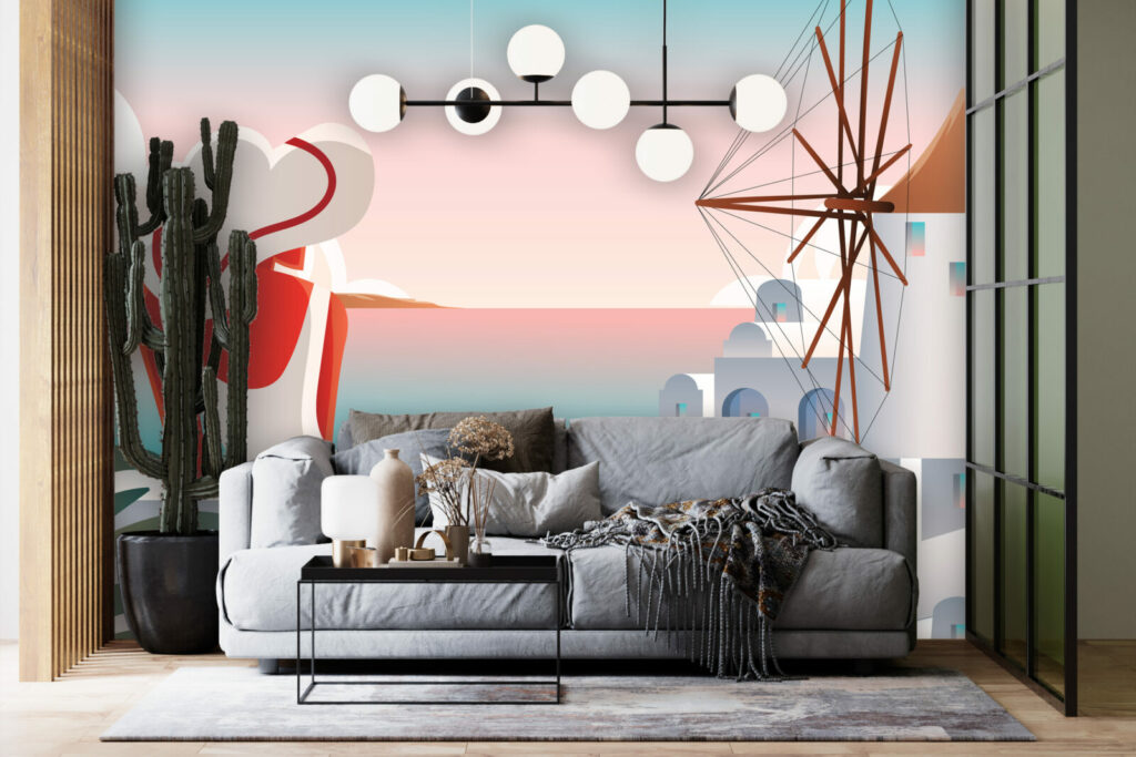vente papier peint repositionnable pop paysage Grèce sur-mesure abordable maison salon