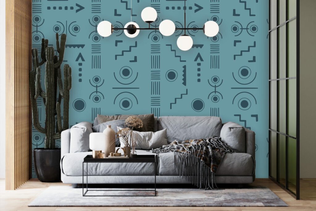 décoration murale motif ethnique moins chez wellpaper salon - bleu