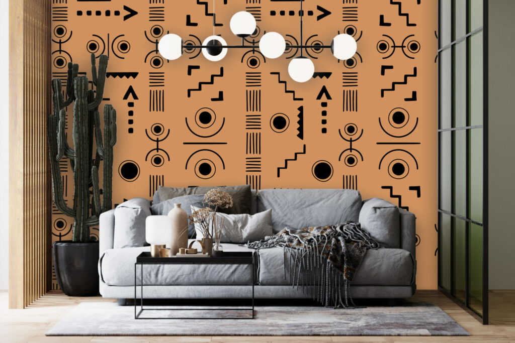 décoration murale motif ethnique moins chez wellpaper salon - marron