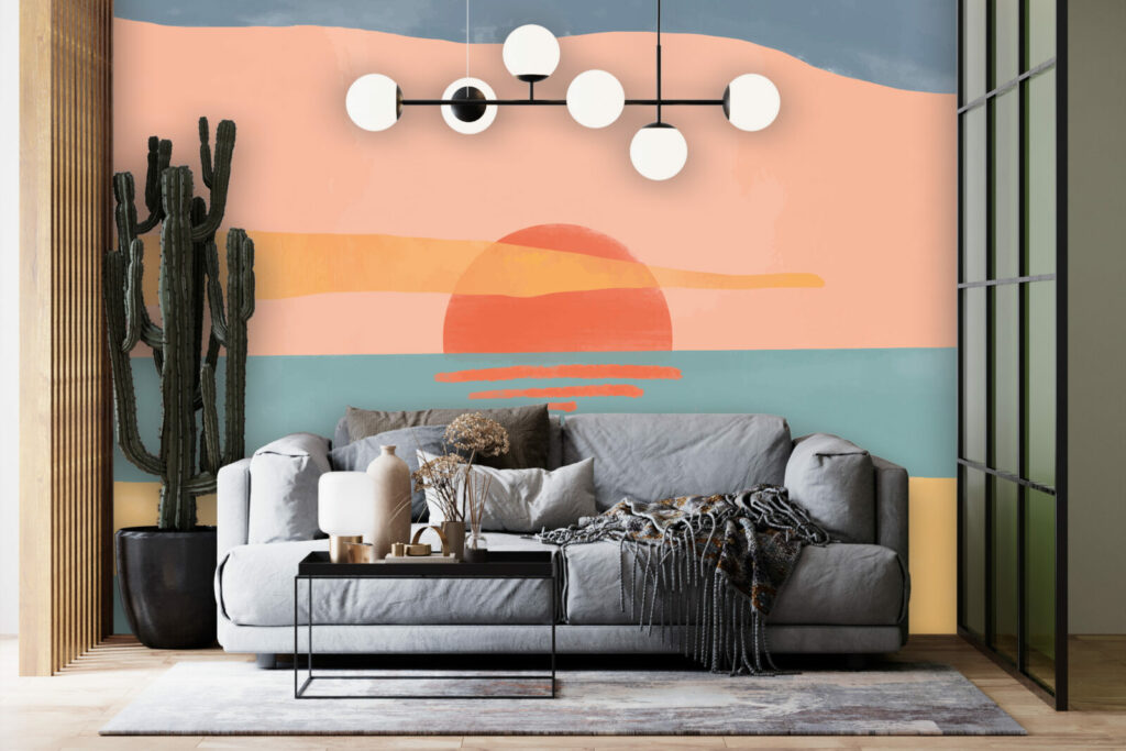 tapisserie textile autocollant design Sunset minimaliste pas cher salon