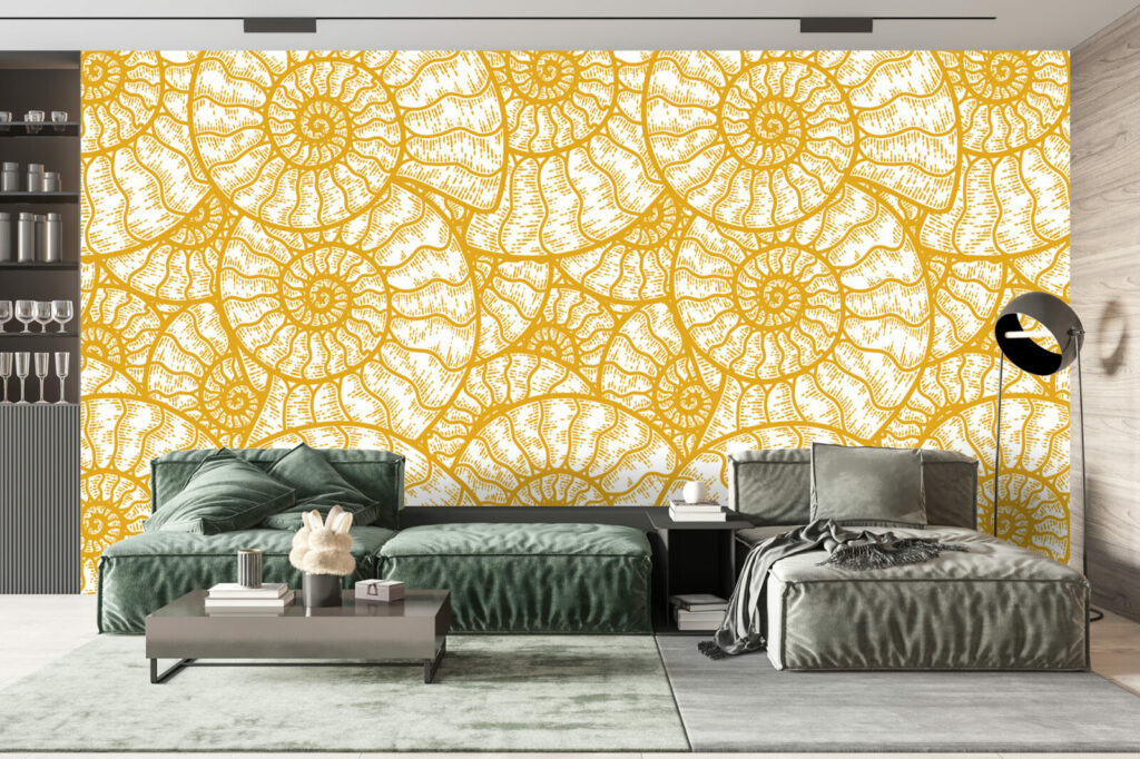 vinyle mural pas cher audacieux escargot salon - ocre