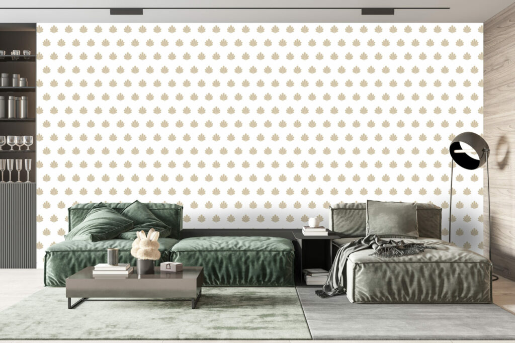 Papier peint motif coquillage luxe haut de gamme salon - beige