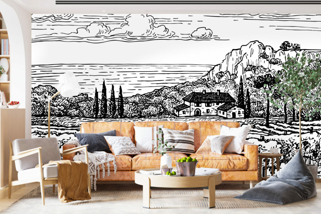 papier peint panoramique village vignoble bordure de mer au meilleur prix pièce de vie