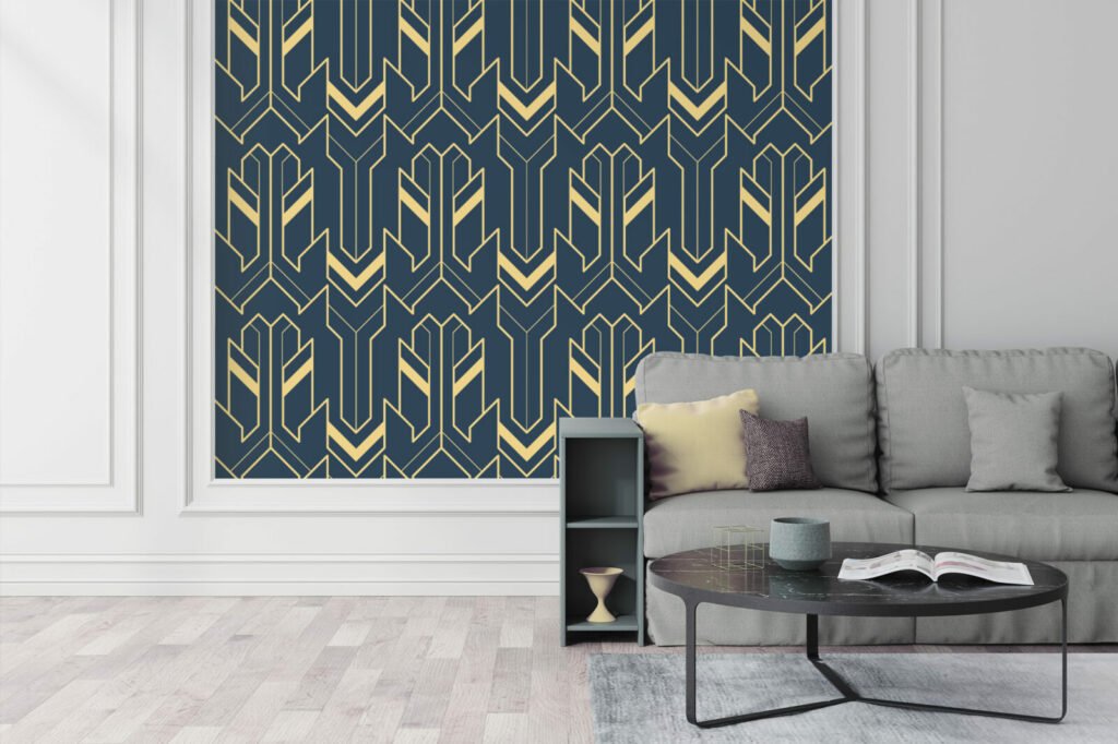 décoration murale géométrique moderne pas cher salon - bleu or