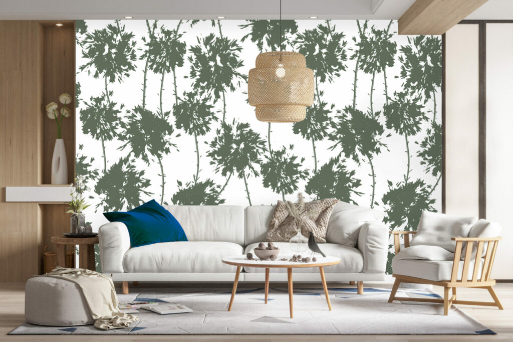 Papier peint pré encoller arbres abstrait salon - kaki