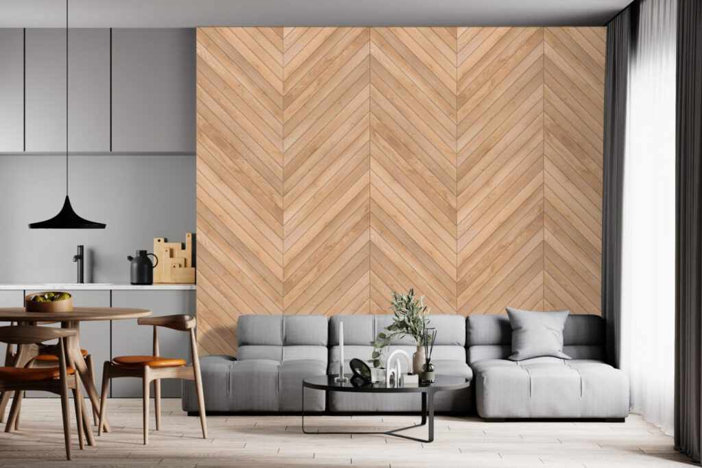 acheter tapisserie imprimé mural imitation chevrons bois personnalisé meilleur prix maison salon design