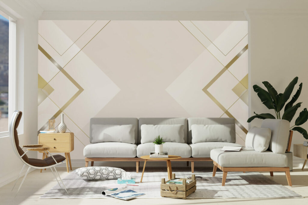 collection papier peint panoramique abstrait personnalisé salon - beige