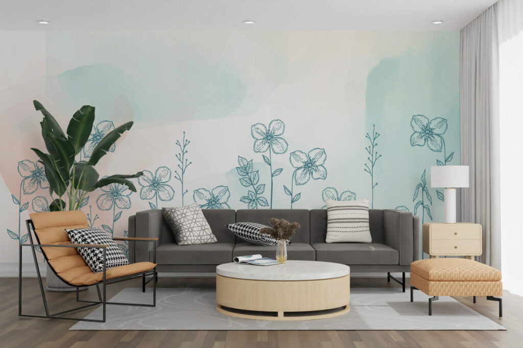 vente papier peint à encoller motif fleurs aquarelle personnalisable haut de gamme intérieur maison