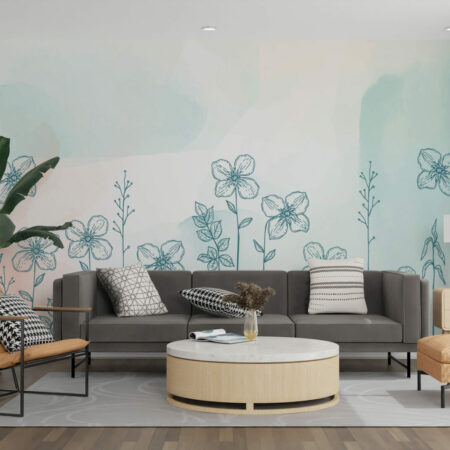 vente papier peint à encoller motif fleurs aquarelle personnalisable haut de gamme intérieur maison