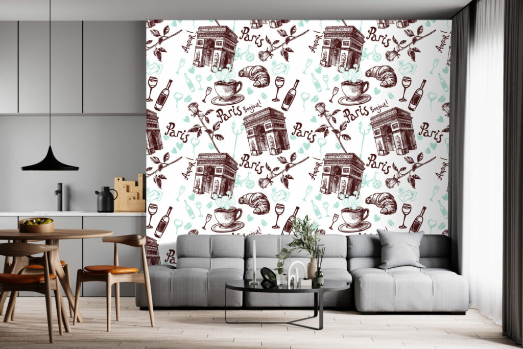 acheter papier peint pré encollé motif paris café France personnalisé pas cher salon maison