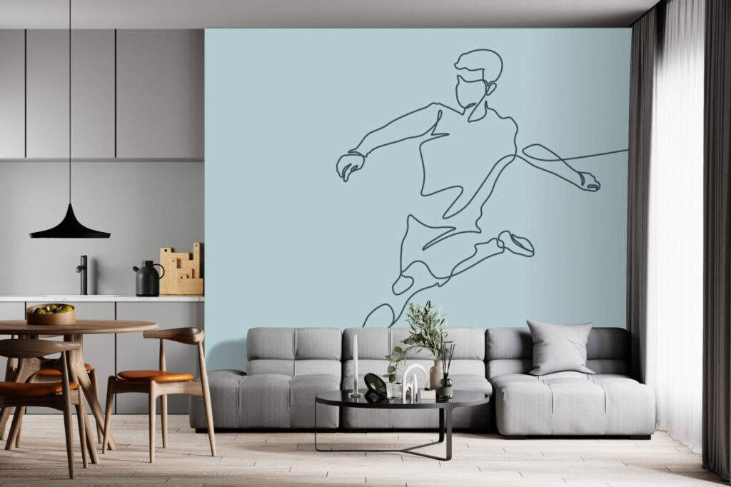 papier peint vinyle joueur de football salon - bleu