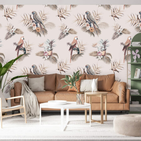 Papier peint pré encollé moderne et design perroquet jungle livraison gratuite salon