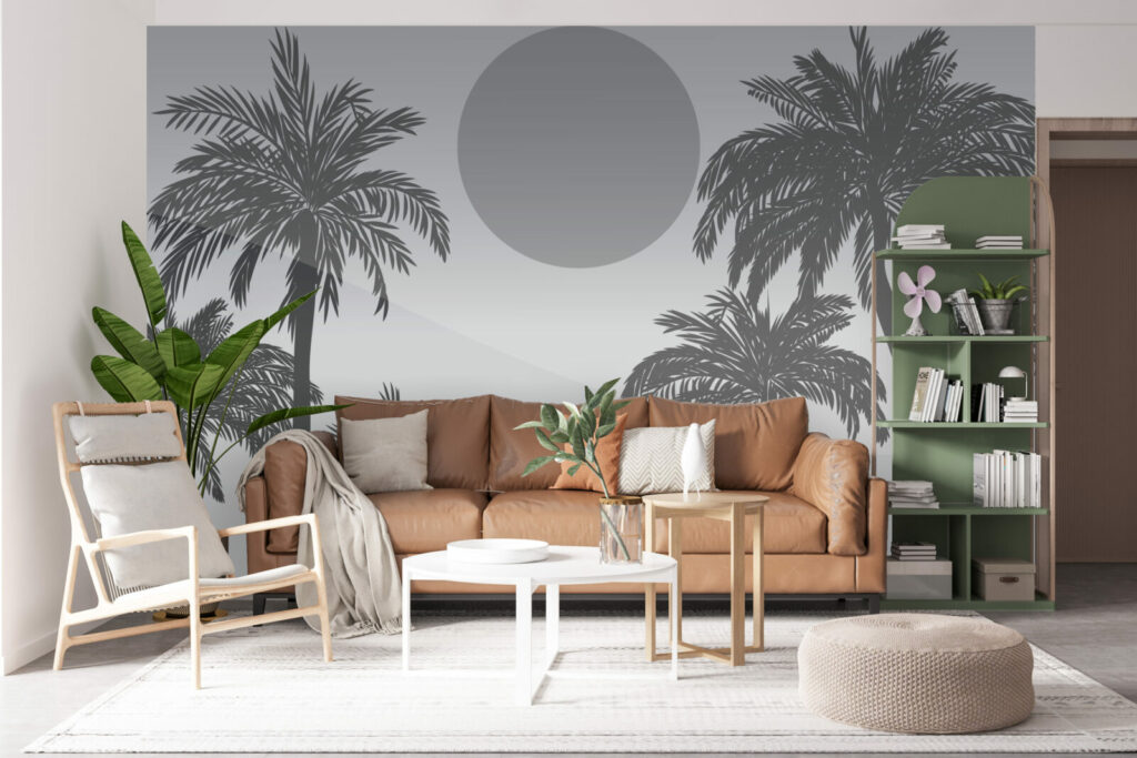 décoration murale style sunset californien tropical pré encoller salon - gris