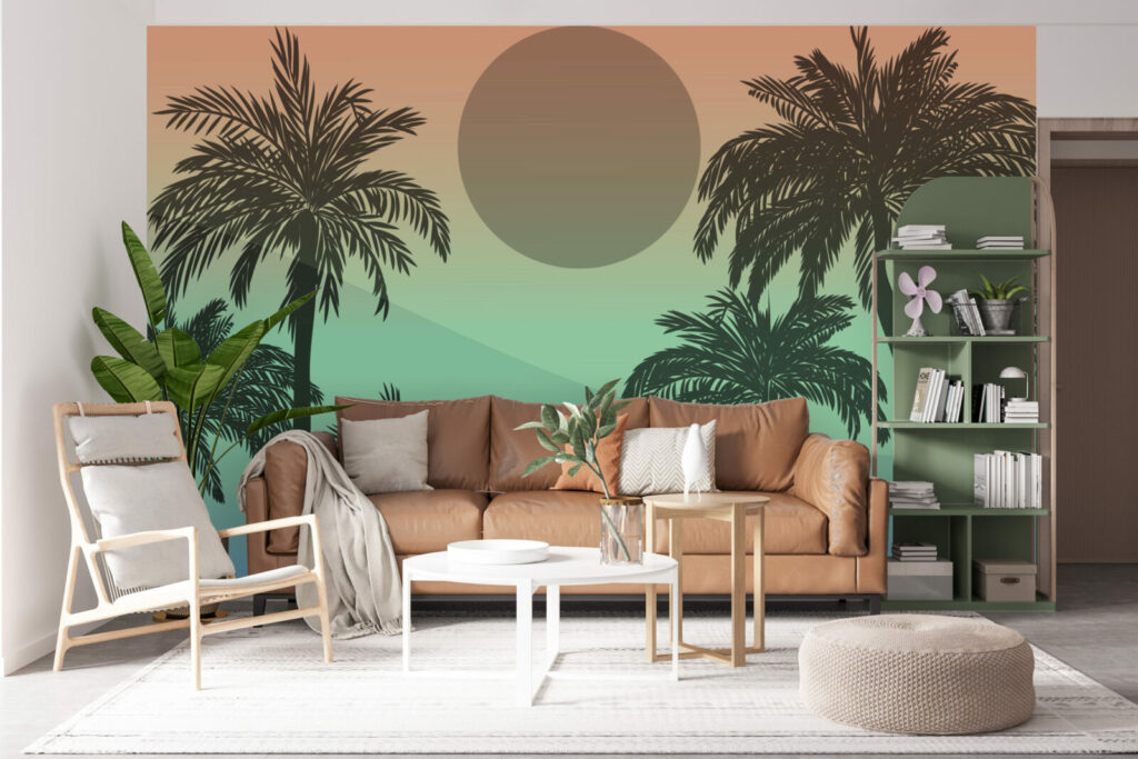 décoration murale style sunset californien tropical pré encoller salon - turquoise orange