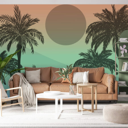 décoration murale style sunset californien tropical pré encoller salon - turquoise orange