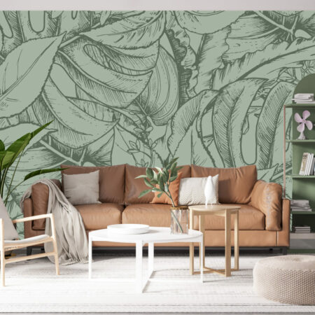 Fresque murale feuillage tropical abordable salon - kaki