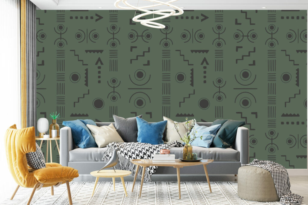 décoration murale motif ethnique moins chez wellpaper salon - Vert