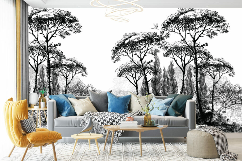 Fresque panoramique facile à posé tendance et design pas cher - salon