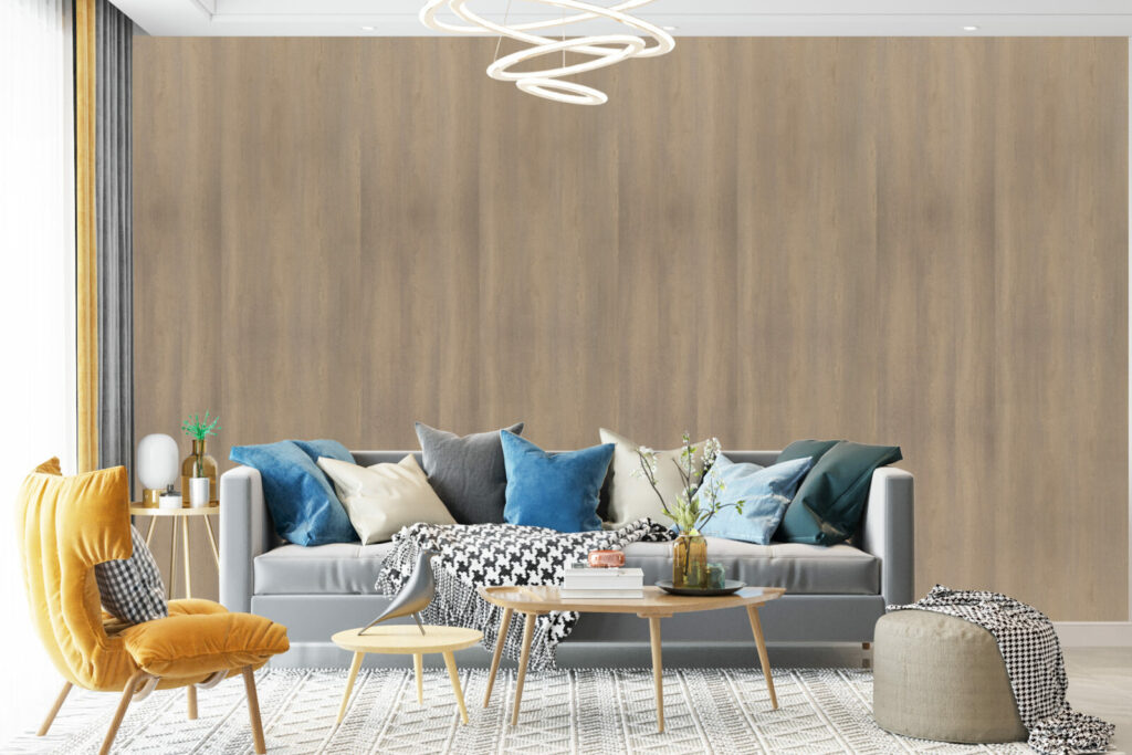 papier peint intissé texture trompe l'oeil bois sur-mesure pas cher salon