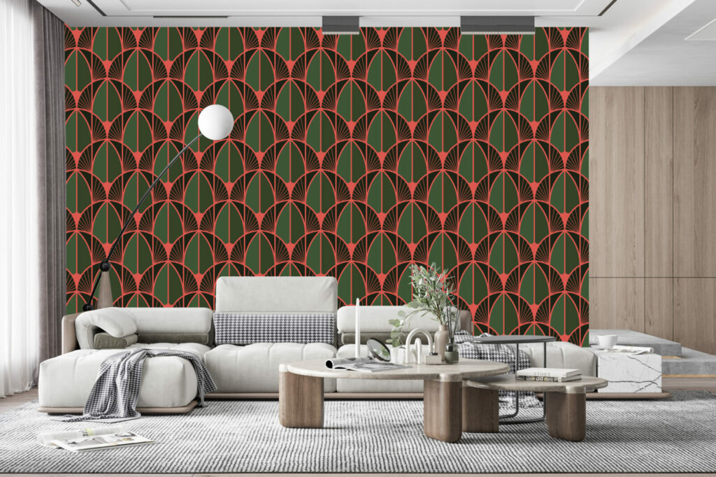 papier peint géométrique art déco pas cher salon - vert