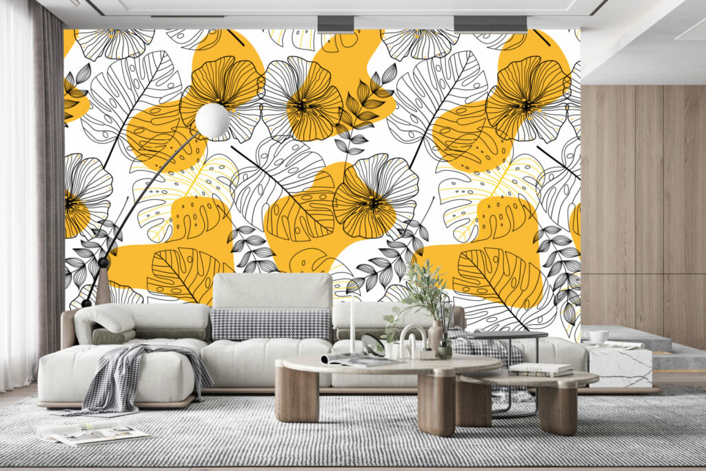 papier peint floral tropical aquarelle personnalisable salon - orange