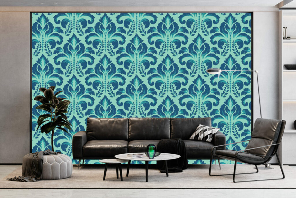 vinyle mural vintage motif Damask pas cher salon - jade