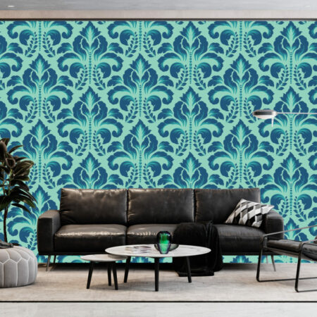 vinyle mural vintage motif Damask pas cher salon - jade