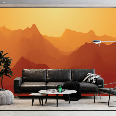 papier peint panoramique paysage montagne abstrait salon - orange