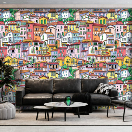 tapisserie repositionnable haut de gamme village pas cher salon - multicolor