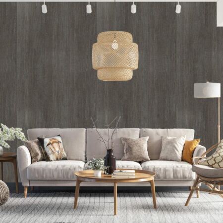 papier peint trompe l'oeil bois foncé personnalisable pas cher pièce de vie