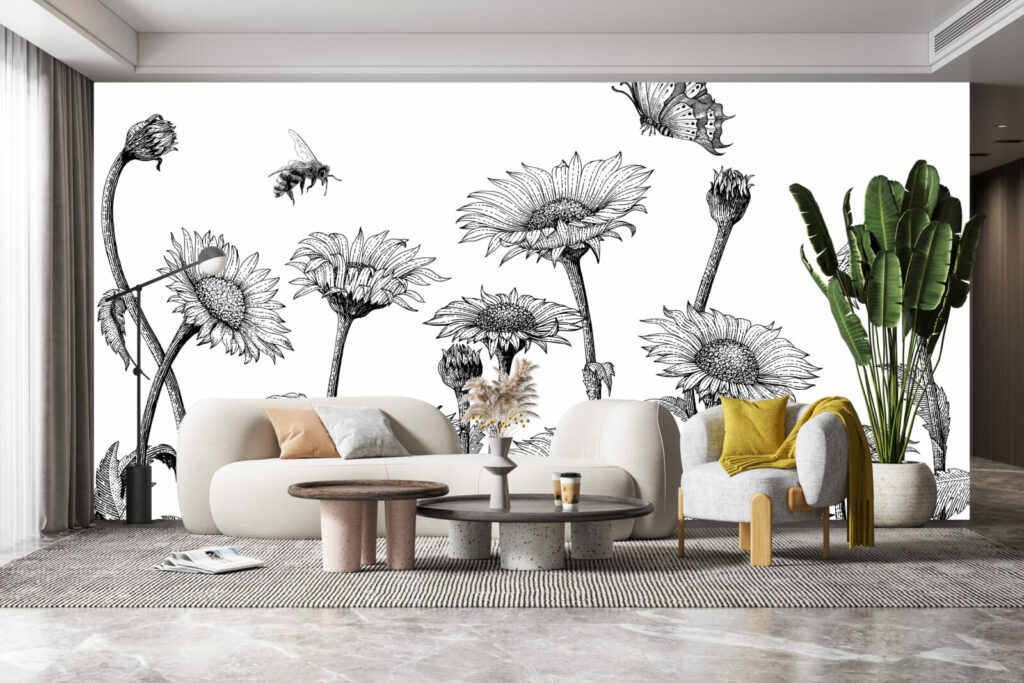 papier peint panoramique floral tournesol champêtre au meilleur prix salon