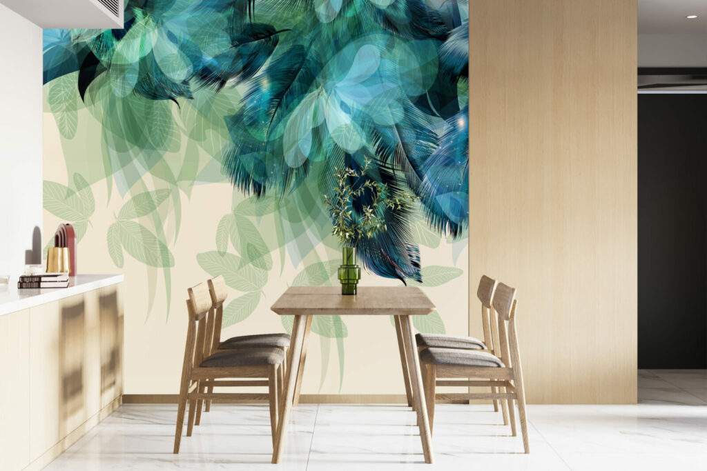 papier peint pré encollé plume de paon facile à poser cuisine