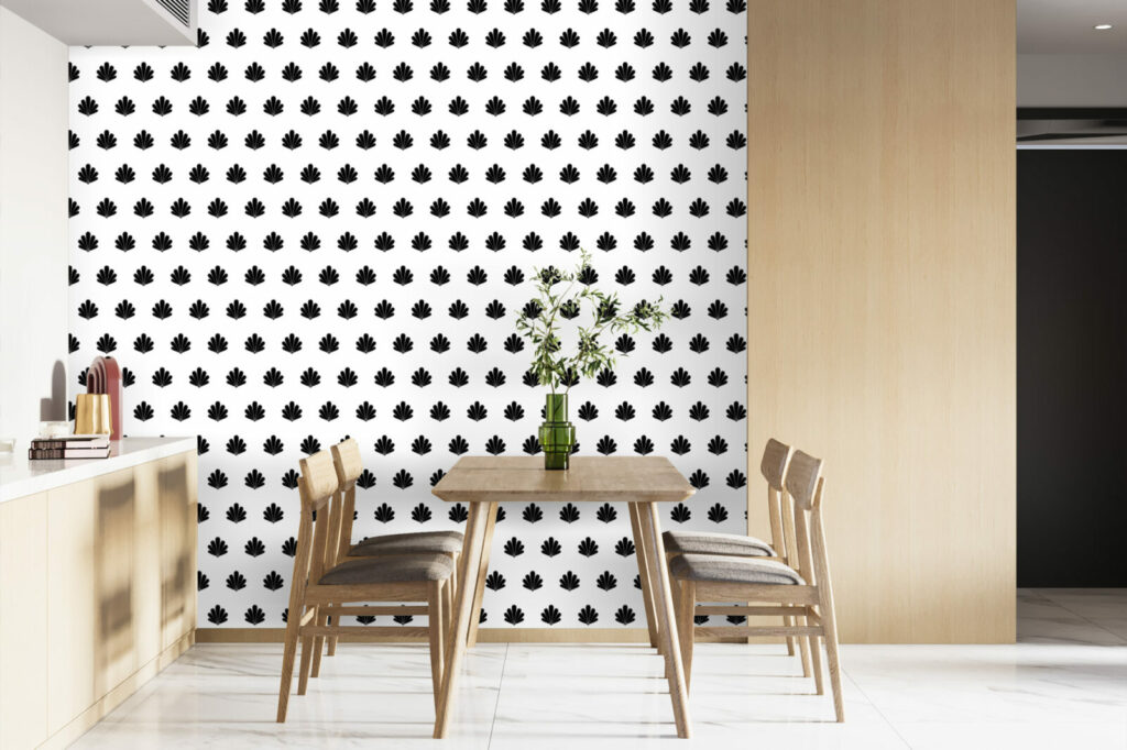 Papier peint motif coquillage luxe haut de gamme salle à manger - noir