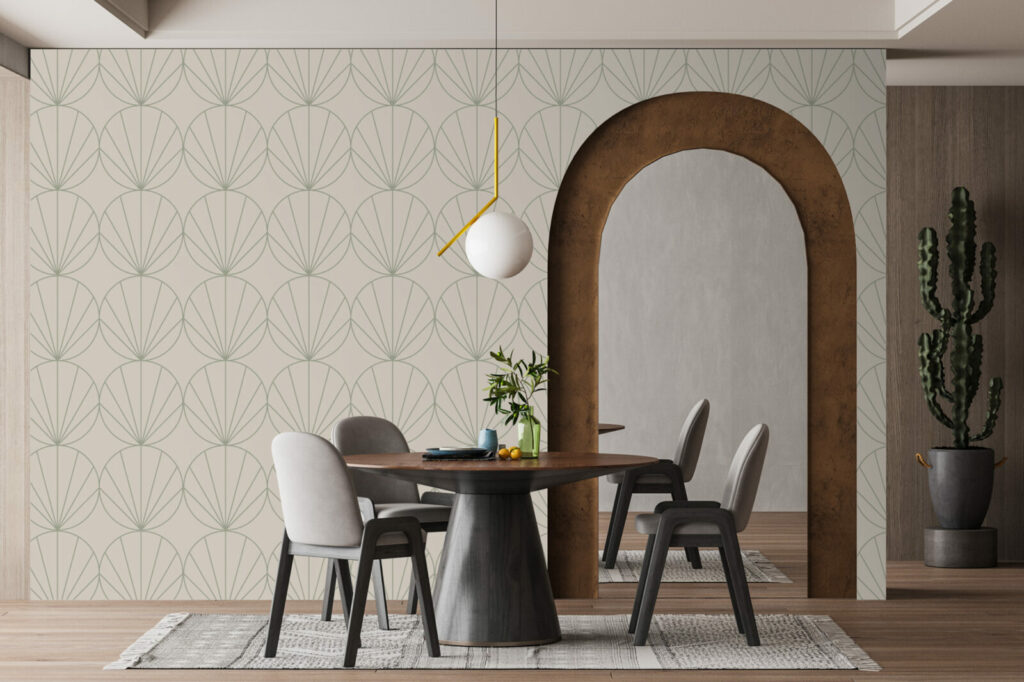 acheter papier peint vinyle motif géométrique moderne salle à manger - kaki