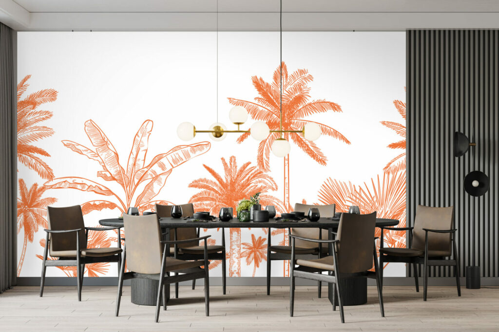 papier peint intissé intérieur forêt tropical sur mesure salle à manger - corail