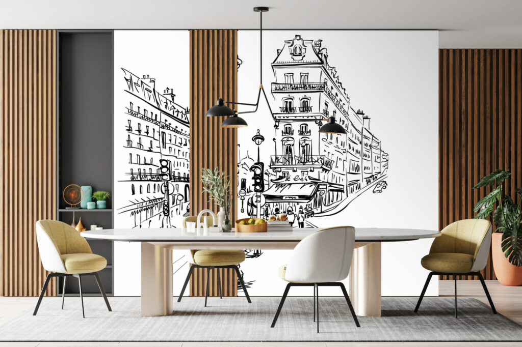 Flânez dans les rues de la capital avec notre collection murale sur Paris salle à manger