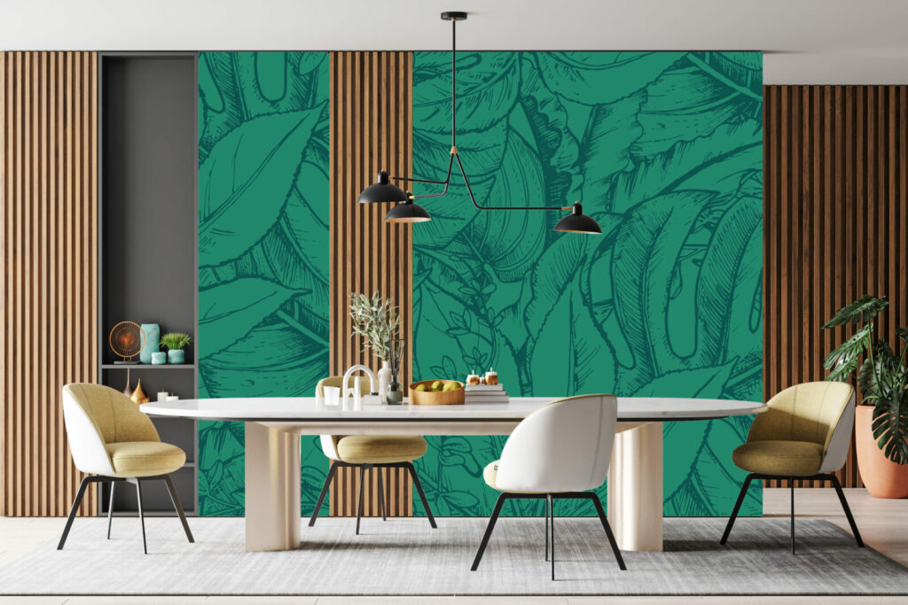 Fresque murale feuillage tropical abordable salle à manger - Vert