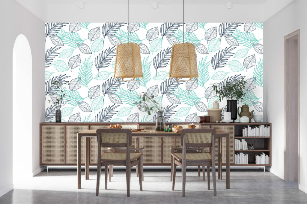 Tapisserie maison feuillage automne personnalisé salle à manger - turquoise