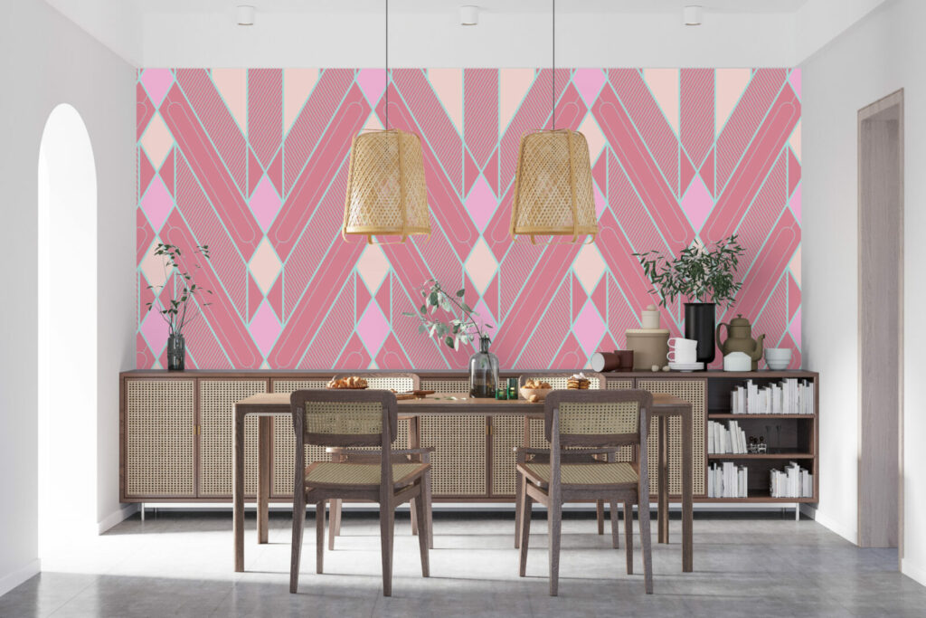 acheter papier vinyle imprimé mural géométrique rétro personnalisé abordable maison salle à manger