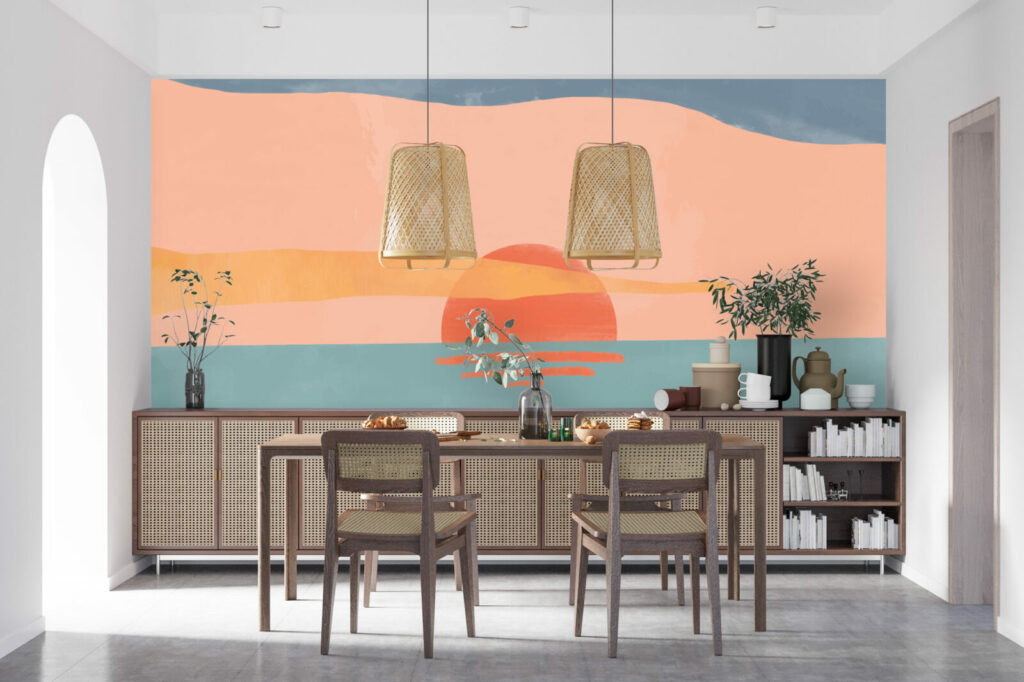 tapisserie textile autocollant design Sunset minimaliste pas cher salle à manger