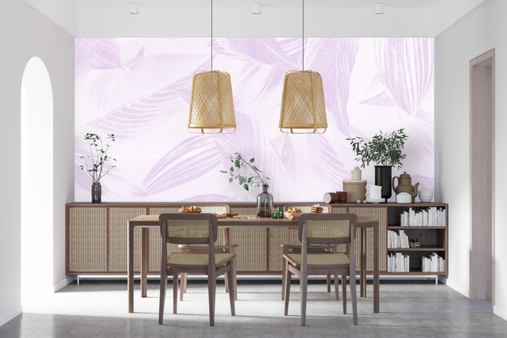 tapisserie vinyle feuillage abordable facile à coller salle à manger - rose