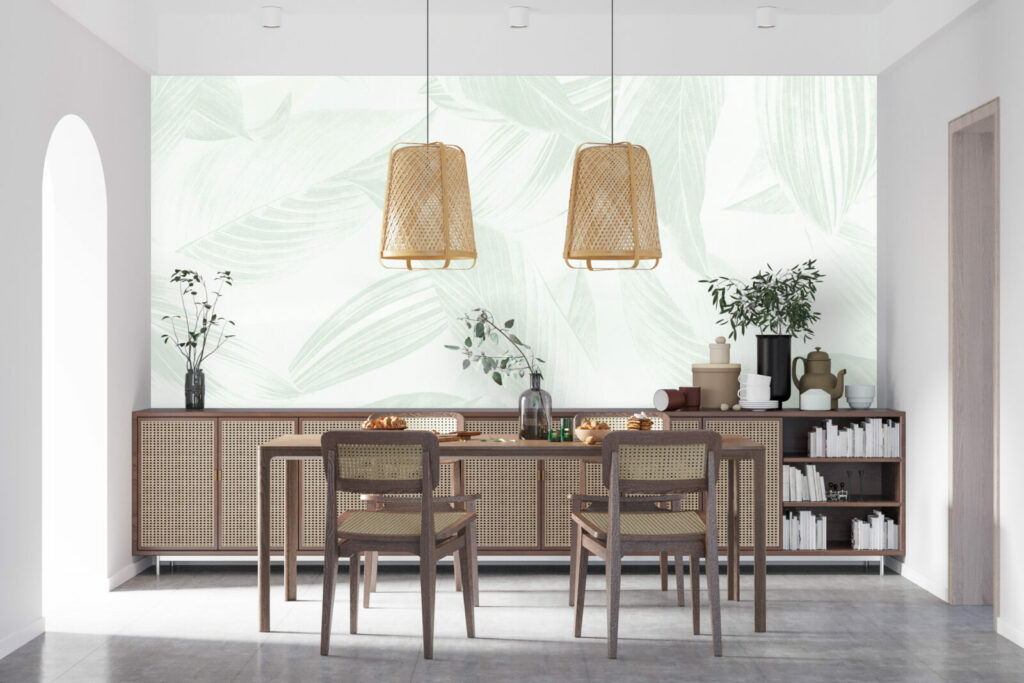 tapisserie vinyle feuillage abordable facile à coller salle à manger - vert