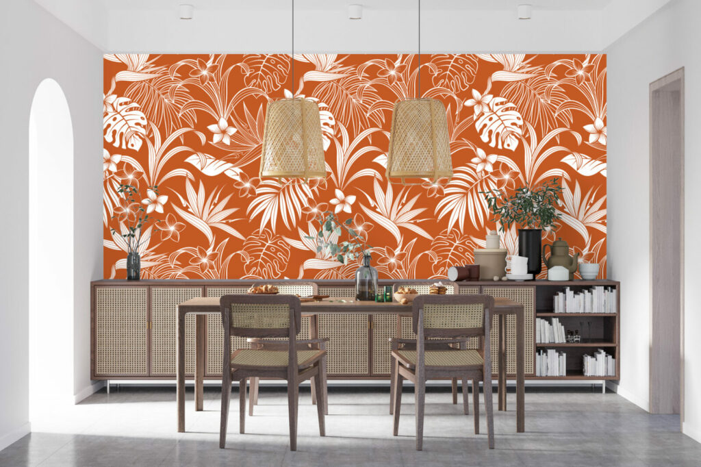 stickers murales tropical floral bon marché salle à manger - terracotta
