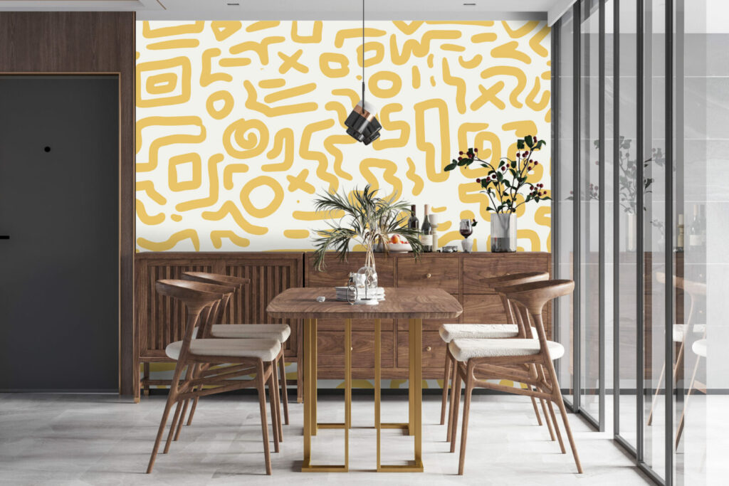 vente de collection murale abstraite tendance sur-mesure pas cher salle à manger - ocre