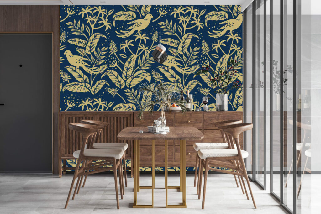 collection fresque à encoller jungle oiseau perroquet tropical sur mesure pas cher salle a manger